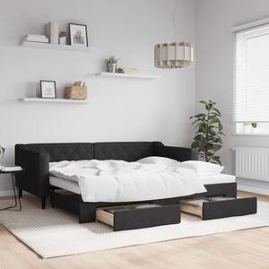 Válenda s přistýlkou a zásuvkami černá 90 x 190 cm textil 3197474