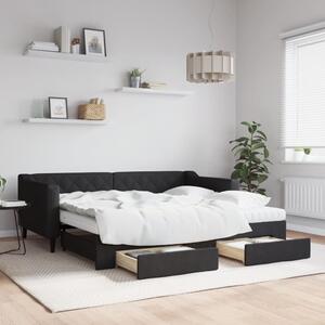 Válenda s přistýlkou a zásuvkami černá 90 x 190 cm textil 3197492