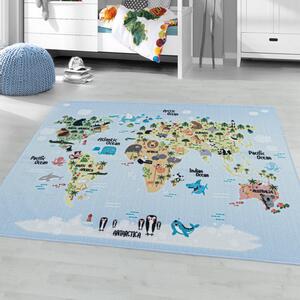 Dětský kusový koberec Play 2917 blue - mapa světa 140x200 cm