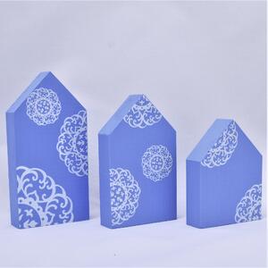 Modré domečky - dekorace (Dřevo)