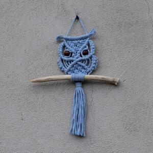 Macramé závěsná dekorace sova - sv. modrá (z bavlny)