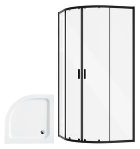 Besco Čtvrtkruhový sprchový kout ZARYA BLACK HR 80x80 (90x90) + vanička ALEX bílá Rozměry (cm): 80x80