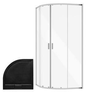 Besco Čtvrtkruhový sprchový kout ZARYA CHROM HR 80x80 (90x90) + vanička AXIM SE černá Rozměry (cm): 80x80