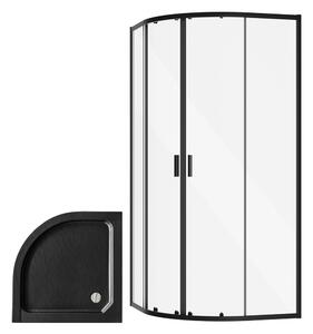 Besco Čtvrtkruhový sprchový kout ZARYA BLACK HR 80x80 (90x90) + vanička ALEX SE černá Rozměry (cm): 80x80