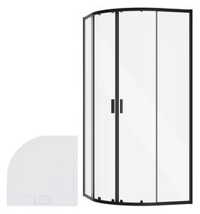 Besco Čtvrtkruhový sprchový kout ZARYA BLACK HR 80x80 (90x90) + vanička AXIM bílá Rozměry (cm): 80x80