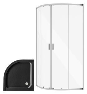 Besco Čtvrtkruhový sprchový kout ZARYA CHROM HR 80x80 (90x90) + vanička ALEX SE černá Rozměry (cm): 80x80