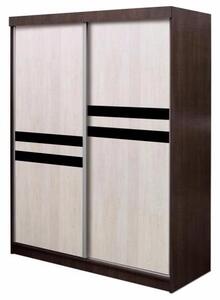 Zlutahala.cz Šatní skříň Asturia 150cm, wenge/dub sonoma/černé sklo