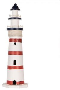 Bílo-červená dřevěná dekorace maják Lighthouse Nautic - Ø 15*48 cm