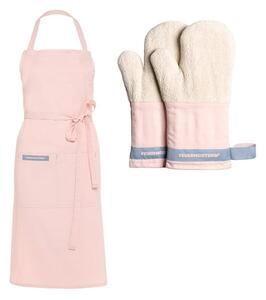 Feuermeister Kuchyňské rukavice Premium růžové + Textilní kuchyňská zástěra Premium růžová