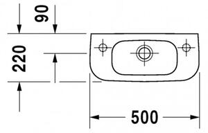 Duravit D-Code - Umyvátko 500x220 mm, otvor pro baterii vlevo, bílá 07065000092