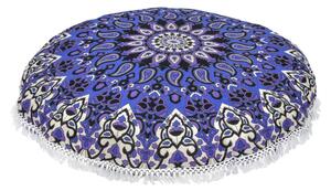 Meditační polštář, kulatý, 80x13cm, modro-fialový, mandala, třásně