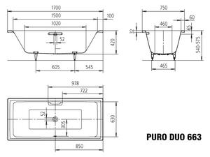 Kaldewei Puro Duo - Vana 1700x750 mm, alpská bílá 266300010001