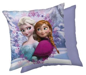 Licenční polštářek s motivem z pohádky Frozen. Obrázek z jedné strany, druhá strana je jednobarevná fialová. Rozměr polštářku je 40x40 cm