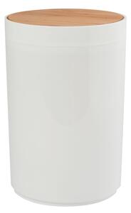 MSV výklopný odpadkový koš OSLO, bílý plast, bambusové víko, 5 L