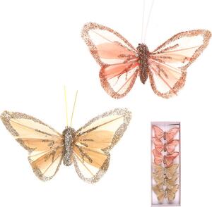 Motýl s klipem 6 ks v krabičce béžové a růžové