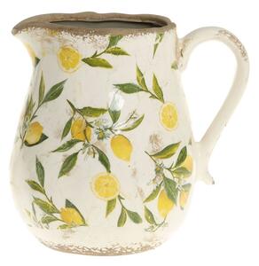 Béžový baňatý keramický džbán s citróny Limone - 13*16 cm - Chic Antique