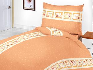 Bavlněné povlečení laděné do oranžové barvy s dětským motivem motivem medvídků. Povlečení je vhodné kombinovat s bílým, oranžovým nebo tmavě žlutým prostěradlem. Rozměr povlečení je 90x130 45x60 cm