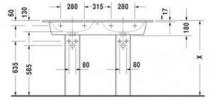 Duravit ME by Starck - Dvojumyvadlo do nábytku 1300x490 mm, s přepadem, bílá 2336130000