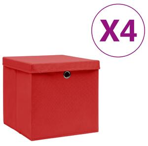 Úložné boxy s víky 4 ks 28 x 28 x 28 cm červené
