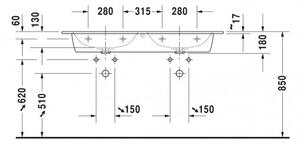 Duravit ME by Starck - Dvojumyvadlo do nábytku 1300x490 mm, s přepadem, bílá 2336130000