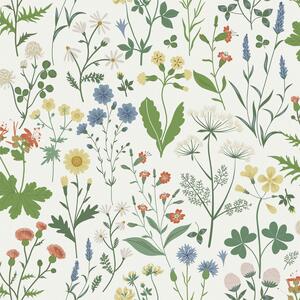 Bílá vliesová tapeta na zeď, luční květiny, 139390, Vintage Flowers, Esta Home
