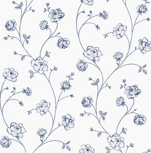 Bílo-modrá vliesová květinová tapeta na zeď, 139300, Vintage Flowers, Esta Home