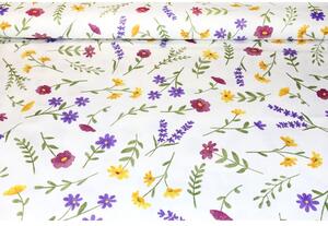 Dekorační látka Bavlna Jarní květiny, š. 140 cm Vícebarevná Vzorek (10x10 cm +/-1 cm)