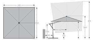 Slunečník DOPPLER Expert 3 x 3 m výkyvný s boční tyčí akvarium T821