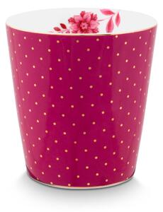 Pip Studio hrnek bez ucha Royal Dots s čajovým talířkem tmavě růžový