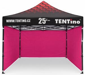 TENTino Nůžkový stan 3x3m STEEL HEXAGON – Limitovaná edice 25 let + potisk Barva opláštění (Zvolte variantu): 14A - RŮŽOVÁ, Počet bočních plachet: konstrukce + střecha TENTino + 1x boční strana