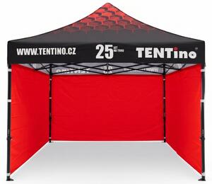 TENTino Nůžkový stan 3x3m STEEL HEXAGON – Limitovaná edice 25 let + potisk Barva opláštění (Zvolte variantu): 7A - ČERVENÁ, Počet bočních plachet: konstrukce + střecha TENTino + 1x boční strana