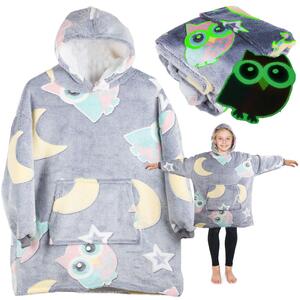 Dětská svítící mikinová deka s rukávy a kapucí SHINING OWL šedá