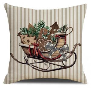 Vánoční povlak na polštář SLEIGH 45x45 cm, béžový