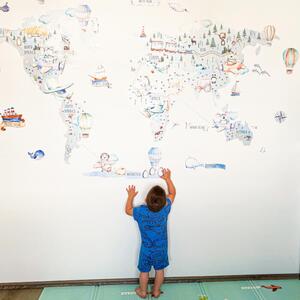 INSPIO-textilní přelepitelná samolepka - Dětské samolepky na zeď - Cestovatelská mapa světa pro kluky