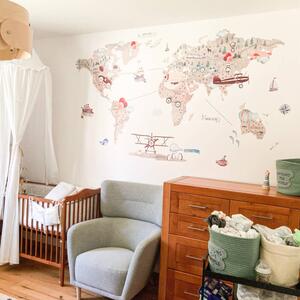 INSPIO-textilní přelepitelná samolepka - Dětské samolepky na zeď - Hnědá mapa světa pro malé dobrodruhy