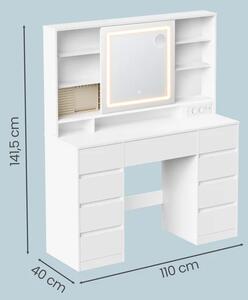 SONGMICS Toaletní stolek s LED osvětlením a nabíjecí stanicí Kail 110 cm bílý