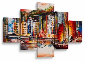 Obraz - Victoria Harbor, Hong Kong, olejomalba (125x70 cm)