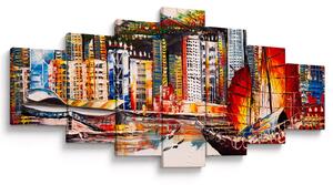 Obraz - Victoria Harbor, Hong Kong, olejomalba (210x100 cm)