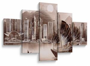 Obraz - Victoria Harbor, Hong Kong, sépiový efekt (125x70 cm)