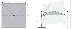 KNIRPS Pendel 275 x 275 cm - prémiový čtvercový slunečník s boční tyčí bordó