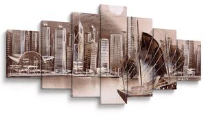 Obraz - Victoria Harbor, Hong Kong, sépiový efekt (210x100 cm)
