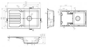 VIMA Dřezový set Teorema 2/C - Granitový dřez s odkapávací plochou 780x480x165 mm, šedá + Dřezová baterie Teorema