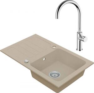 VIMA Dřezový set Teorema 2/A - Granitový dřez s odkapávací plochou 780x480x165mm, písková + Dřezová baterie Teorema