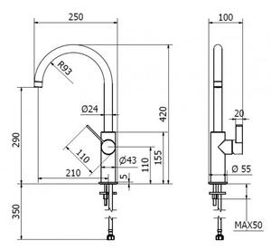 VIMA Dřezový set Teorema 2/C - Granitový dřez s odkapávací plochou 780x480x165 mm, šedá + Dřezová baterie Teorema