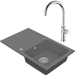 VIMA Dřezový set Teorema 2/C - Granitový dřez s odkapávací plochou 780x480x165 mm, šedá + Dřezová baterie Teorema