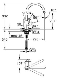 VIMA Dřezový set Grohe 1/C - Granitový dřez 530x500 mm, šedá + Dřezová baterie Grohe Bau Loop