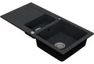 VIMA Dřezový set Grohe 3/O - Granitový dřez 960x480 mm 1,5-sektoru s odkapávací plochou, tmavý grafit matný + Dřezová baterie Grohe Bau Loop