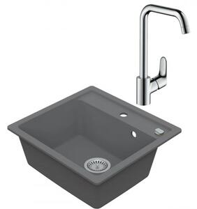 VIMA Dřezový set Hansgrohe 1/C - Granitový dřez 530x500 mm, šedá + Dřezová baterie Hansgrohe Focus