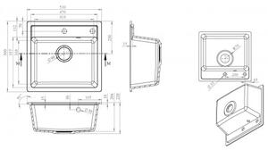 VIMA Dřezový set Grohe 1/C - Granitový dřez 530x500 mm, šedá + Dřezová baterie Grohe Bau Loop
