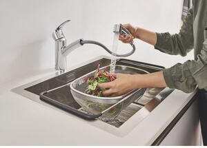 VIMA Dřezový set Grohe 5/C - Granitový dřez s odkapávací plochou 780x480 mm, šedá + Dřezová baterie Grohe Eurosmart